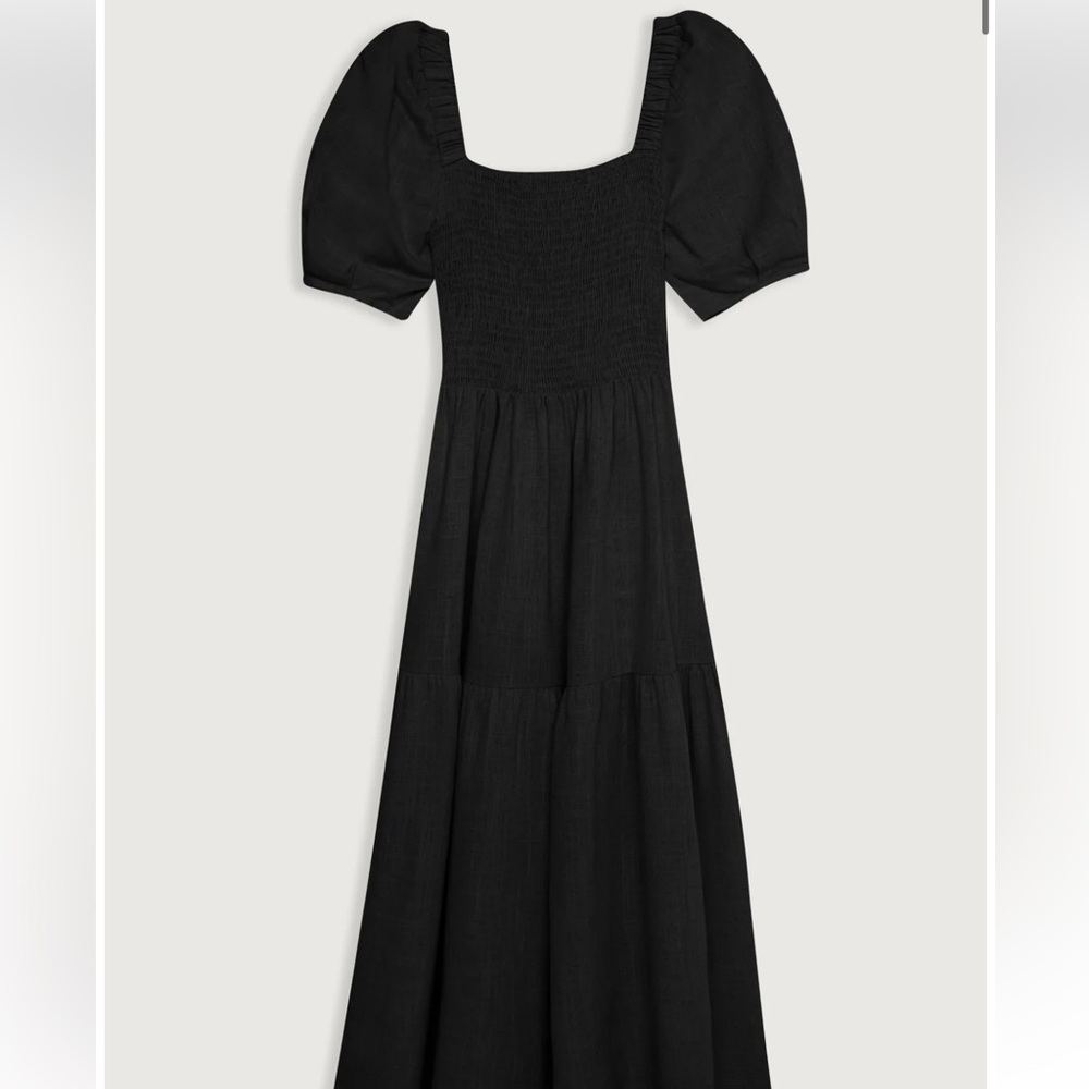 Oak and Fort Elegant Black Puff Sleeve Dress